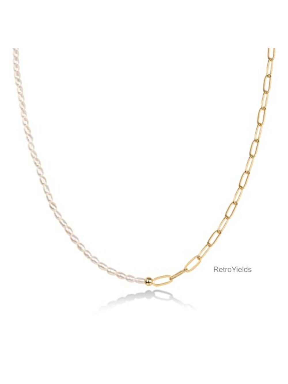 14K Gold Plated Paperclip Chain Freshwater Pearl Choker Necklace
